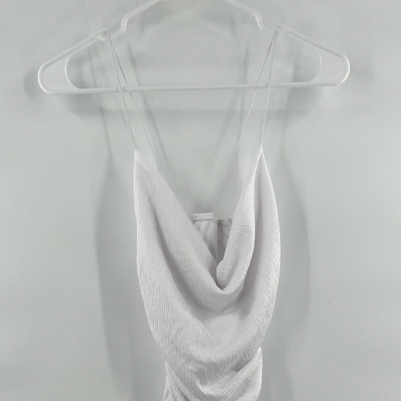 PrettyLittleThing white crinkled texture ruched cowl neck dress 4 - Picture 2 of 8
